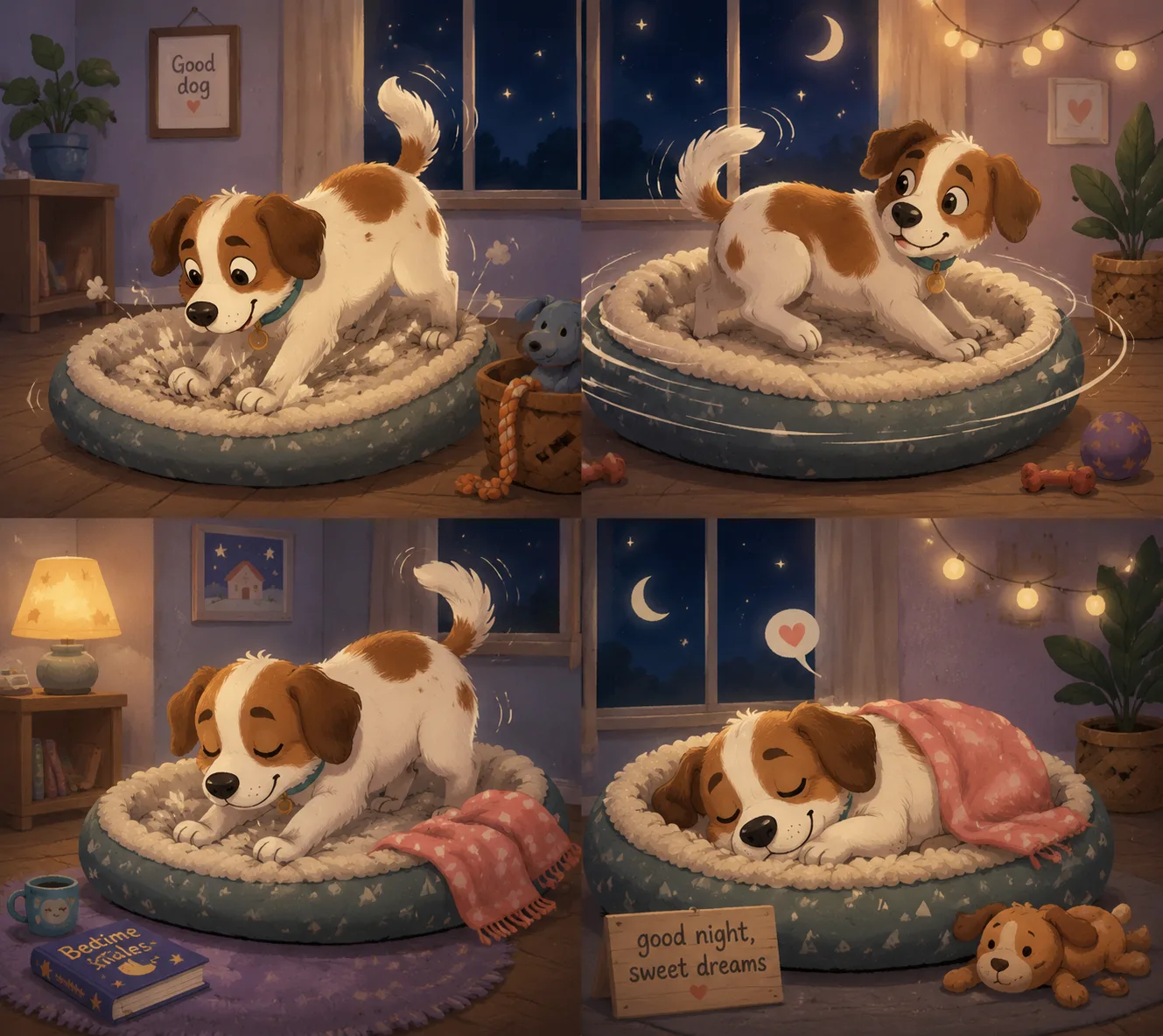Dog scratching its bed before curling up to sleep