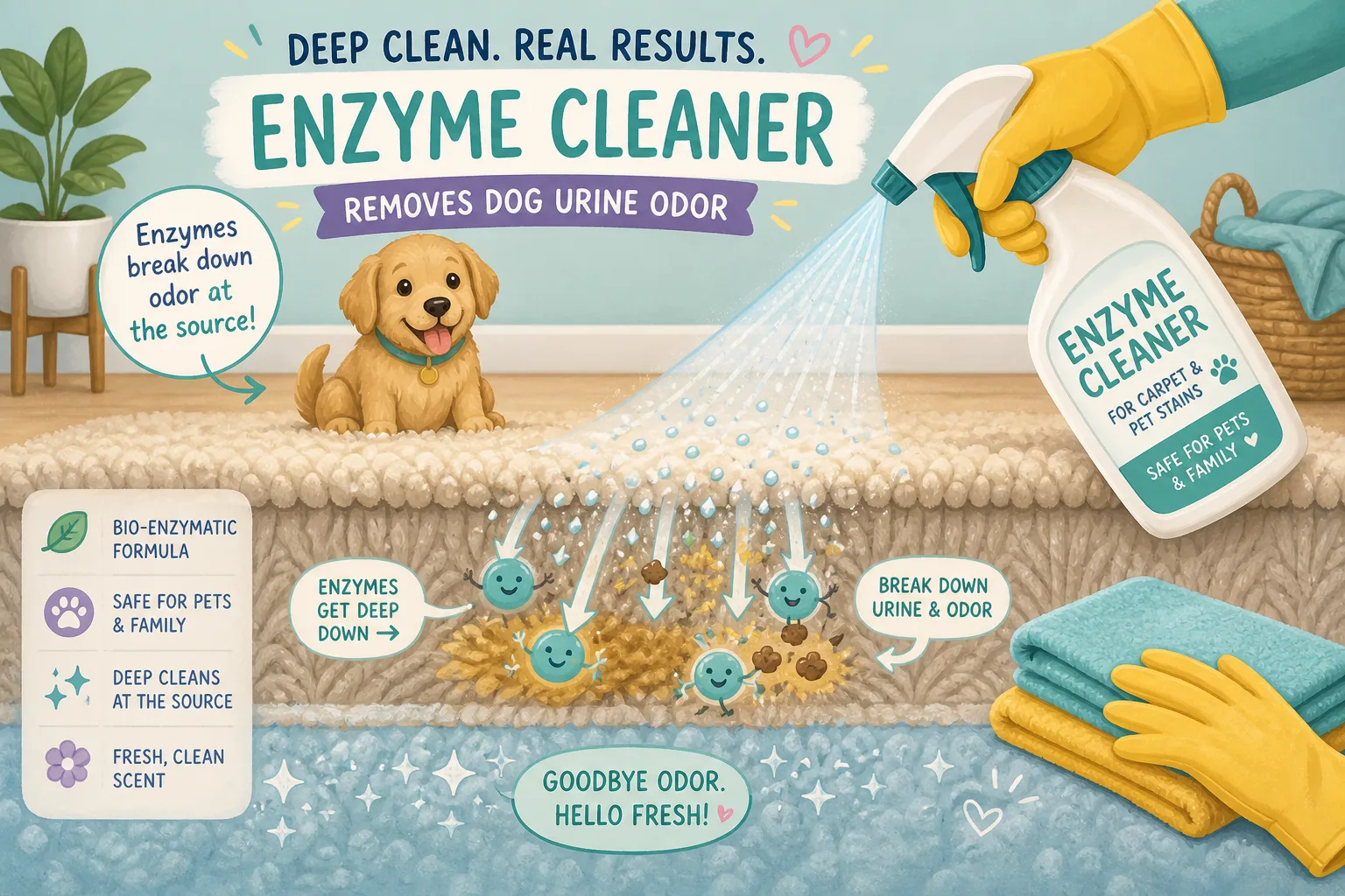 Enzyme cleaner soaking into carpet during deep cleaning