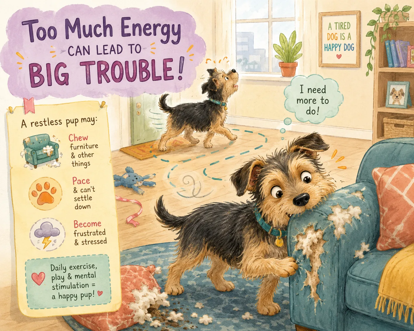 Restless terrier mix showing signs of needing more exercise